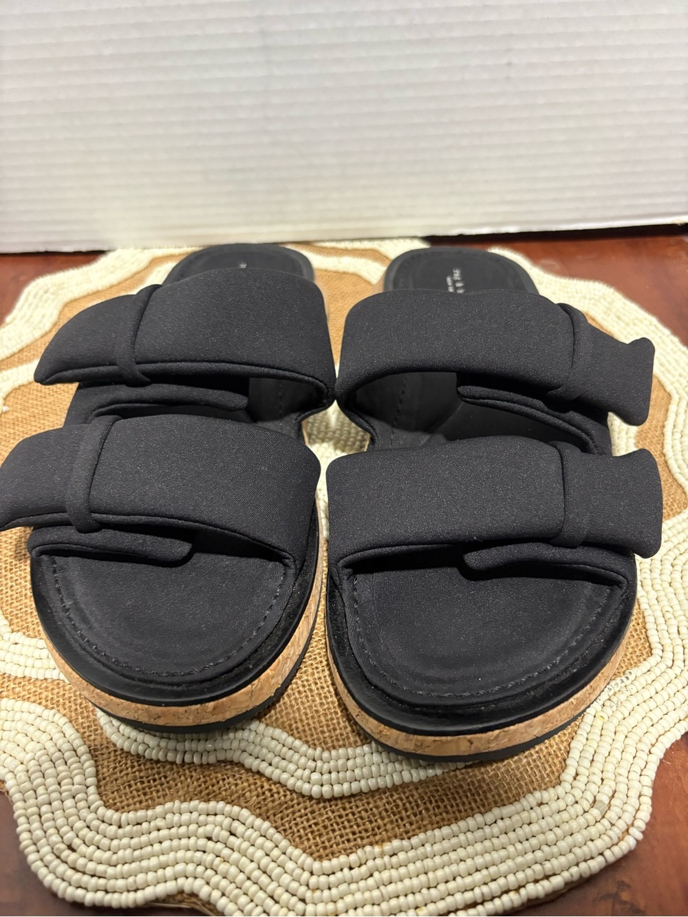 rag & bone Black Double-Band Cork Platform Slides